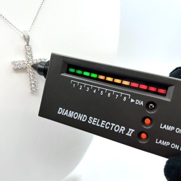 2 Row VVS1 Moissanite Cross Pendant Men Women, 18k White Gold Plated 925 Silver - Picture 3 of 7